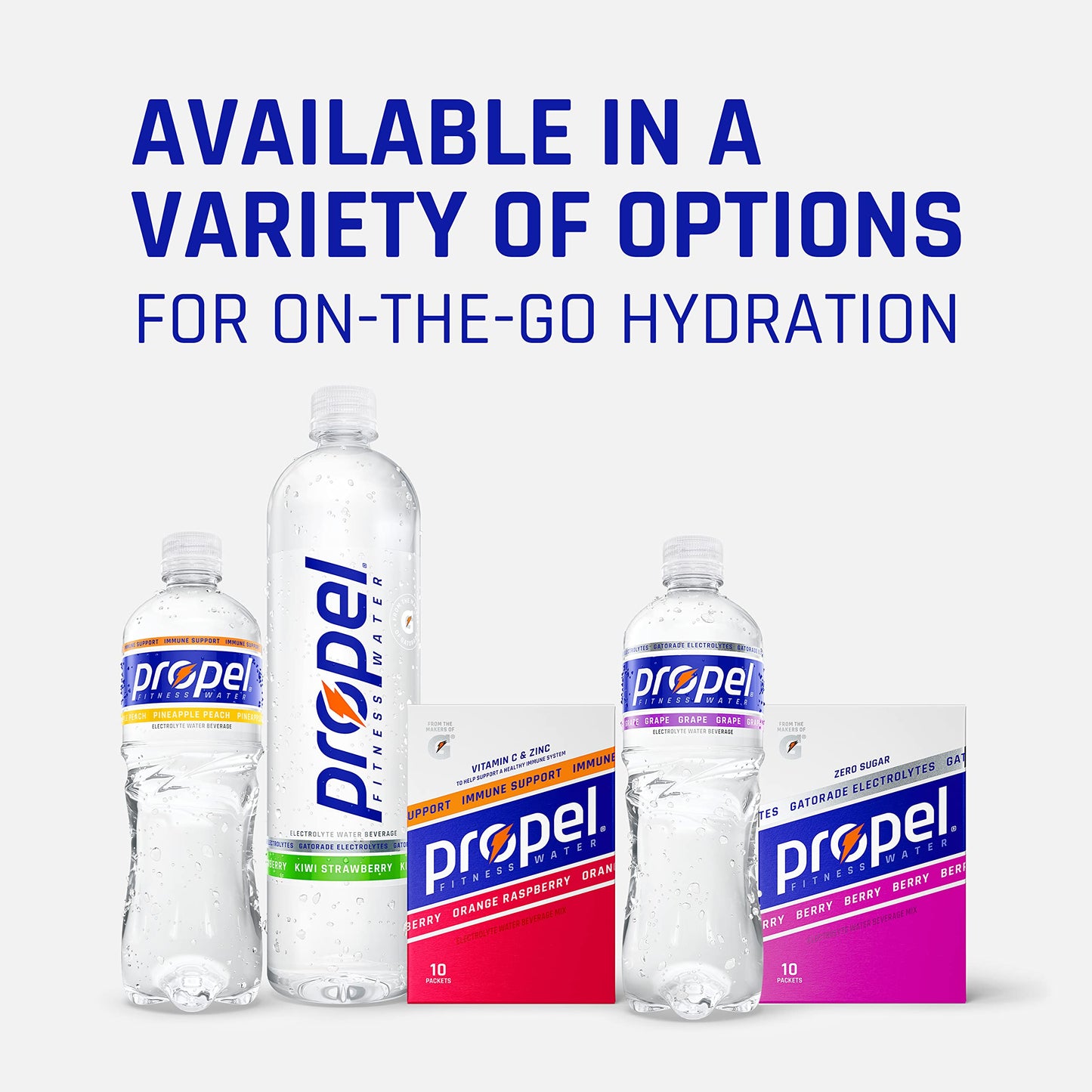 Propel Powder Packets 4 Flavor Variety Pack With Electrolytes, Vitamins and No Sugar 10 Count (Pack of 5) (Packaging May Vary)-UPStoxs