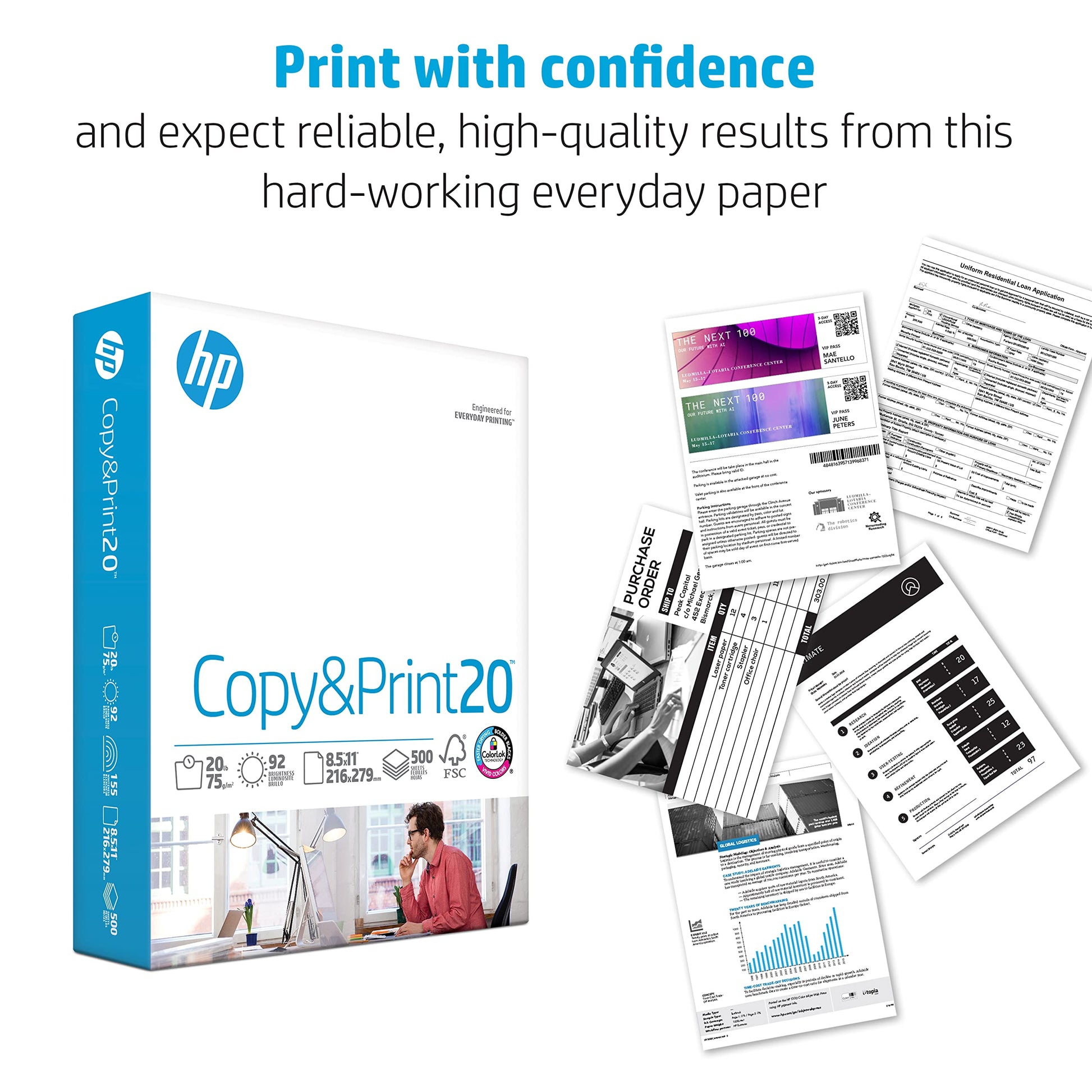 HP Printer Paper | 8.5 x 11 Paper | Copy &Print 20 lb | 1 Ream Case - 500 Sheets| 92 Bright | Made in USA - FSC Certified | 200060-UPStoxs