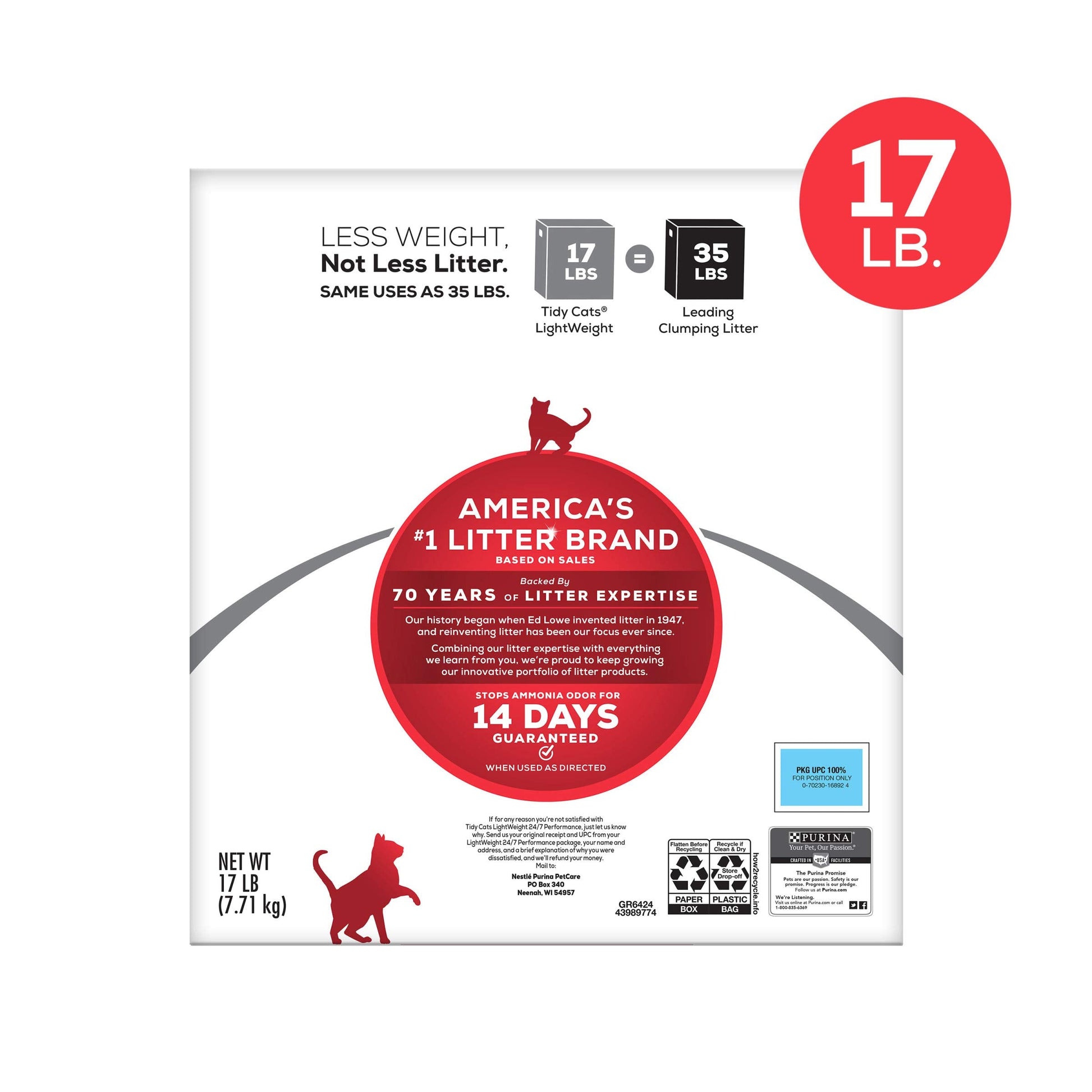 Purina Tidy Cats Lightweight Clumping Cat Litter, 24/7 Performance Multi Cat Litter - 17 lb. Box-UPStoxs