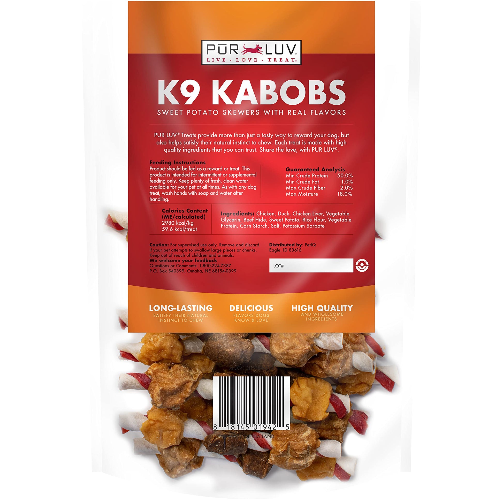 Pur Luv K9 Kabob Real Chicken, Duck, and Sweet Potato Dog Treats, Made with Real Chicken and Sweet Potato, Healthy, Easily Digestible, Long Lasting, and High Protein Dog Treat, 48 oz-UPStoxs