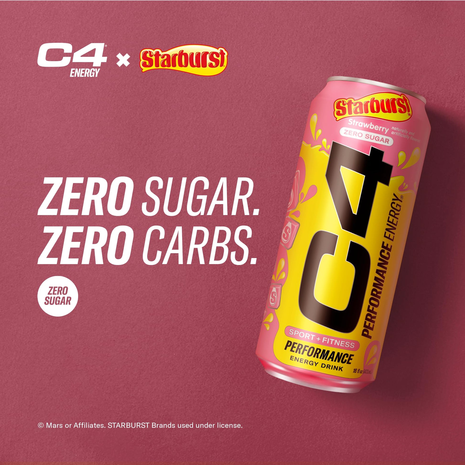C4 Performance Energy Drink | STARBUST™ Strawberry | Zero Sugar Carbonated Preworkout Energy | 200mg Caffeine with Beta Alanine | 16 Fl Oz (12 Pack)-UPStoxs