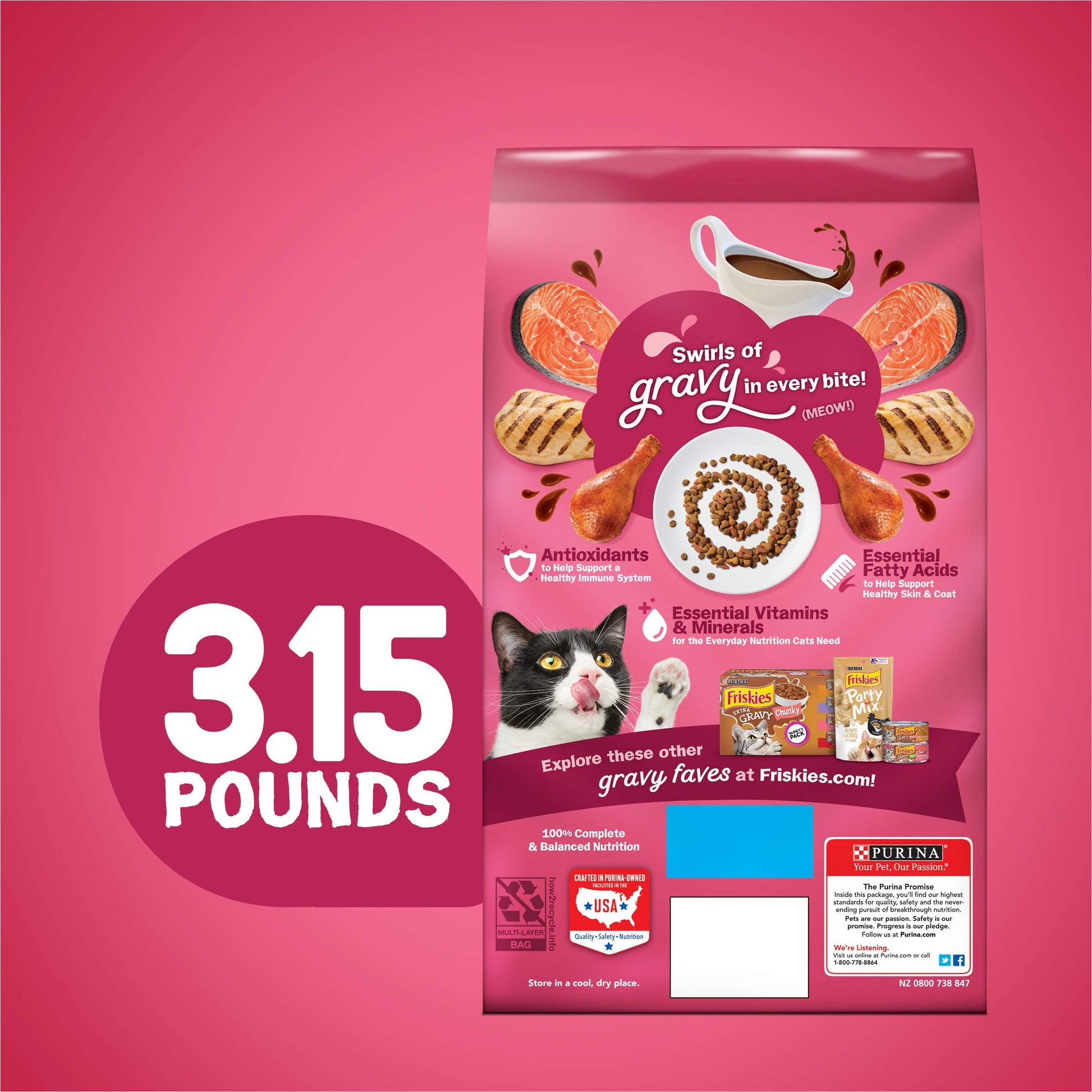 Purina Friskies Dry Cat Food, Gravy Swirlers - 3.15 lb. Bag-UPStoxs