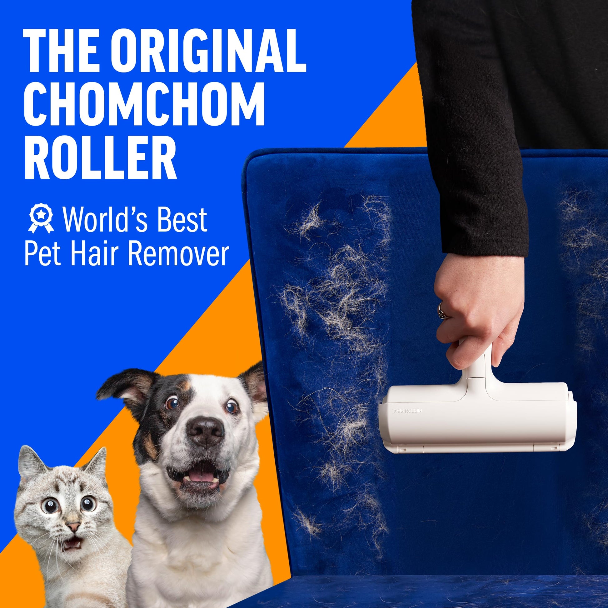 Chom Chom Roller Pet Hair Remover and Reusable Lint Roller - ChomChom Cat and Dog Hair Remover for Furniture, Couch, Carpet, Clothing and Bedding - Portable, Multi-Surface Fur Removal Tool-UPStoxs