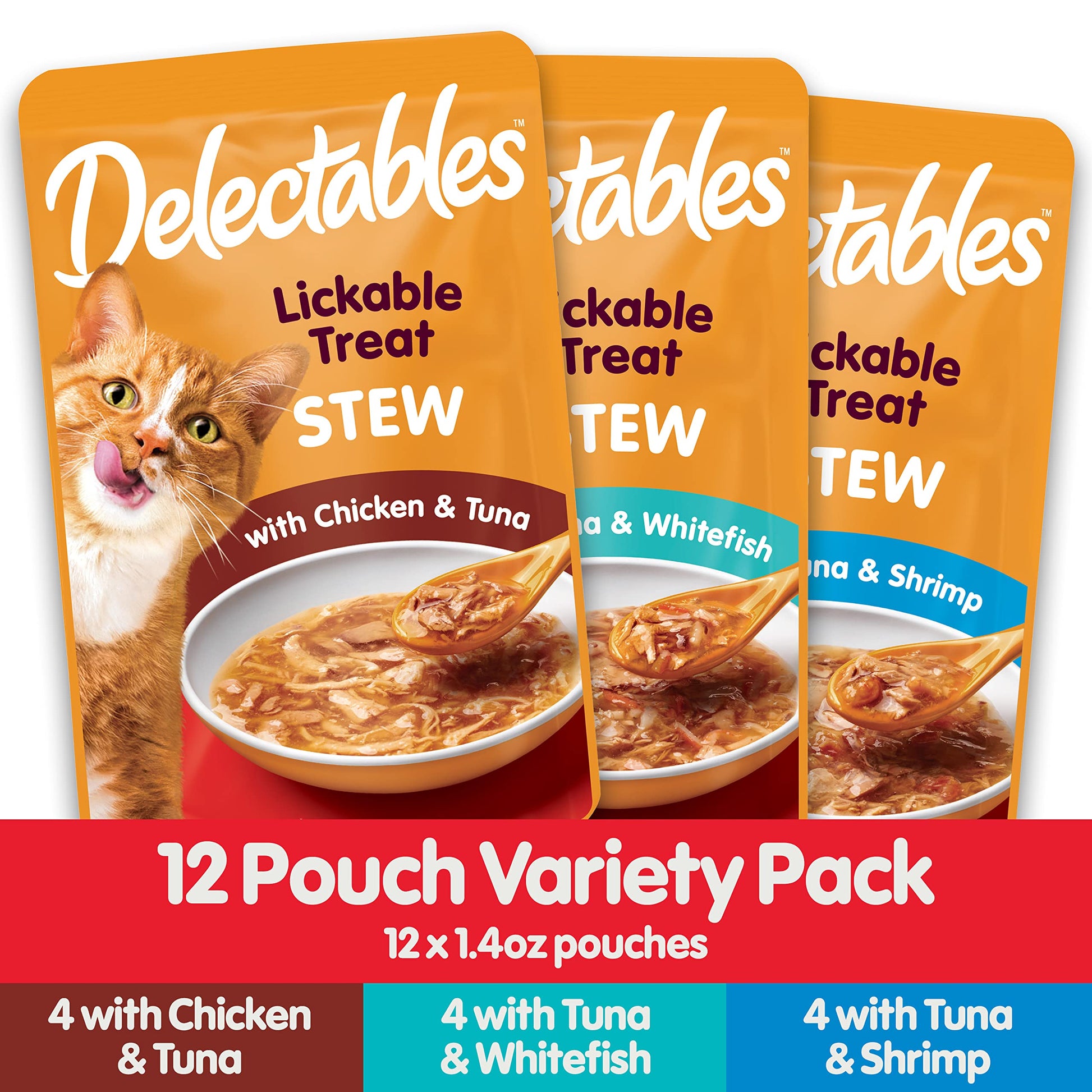 Hartz Delectables Stew Lickable Wet Cat Treats for Adult & Senior Cats, Variety Pack, 1.4 Ounce (Pack of 12)-UPStoxs
