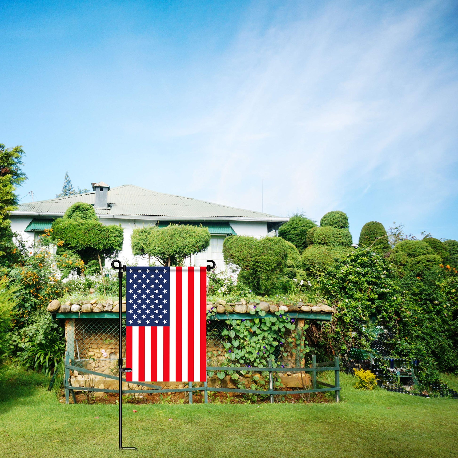 HOOSUN Garden Flag Stand, Premium Garden Flag Pole Holder Metal Powder-Coated Weather-Proof Paint with one Tiger Clip and two Spring Stoppers without flag-UPStoxs