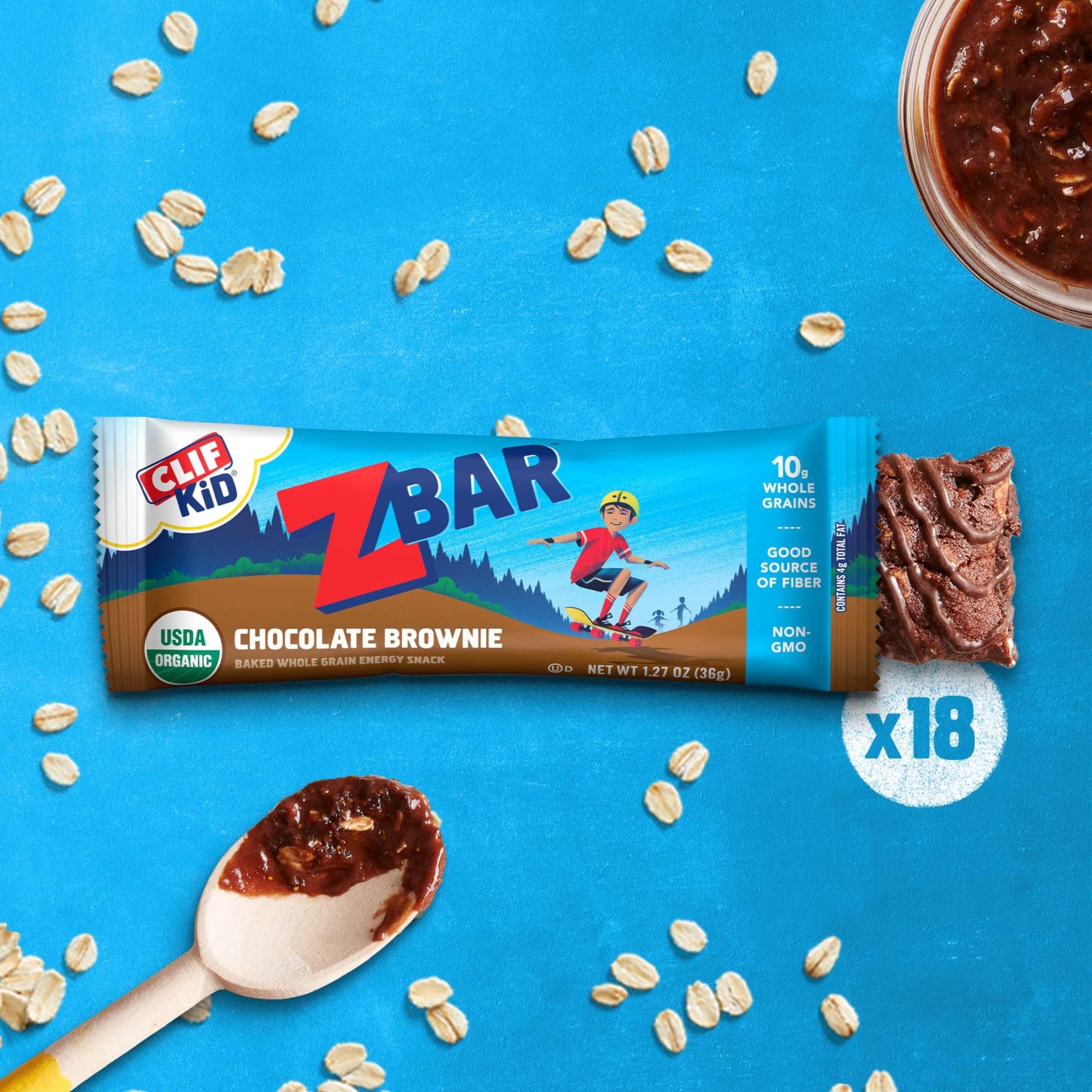 CLIF Kid Zbar - Chocolate Brownie - Soft Baked Whole Grain Snack Bars - USDA Organic - Non-GMO - Plant-Based - 1.27 oz. (18 Pack)-UPStoxs