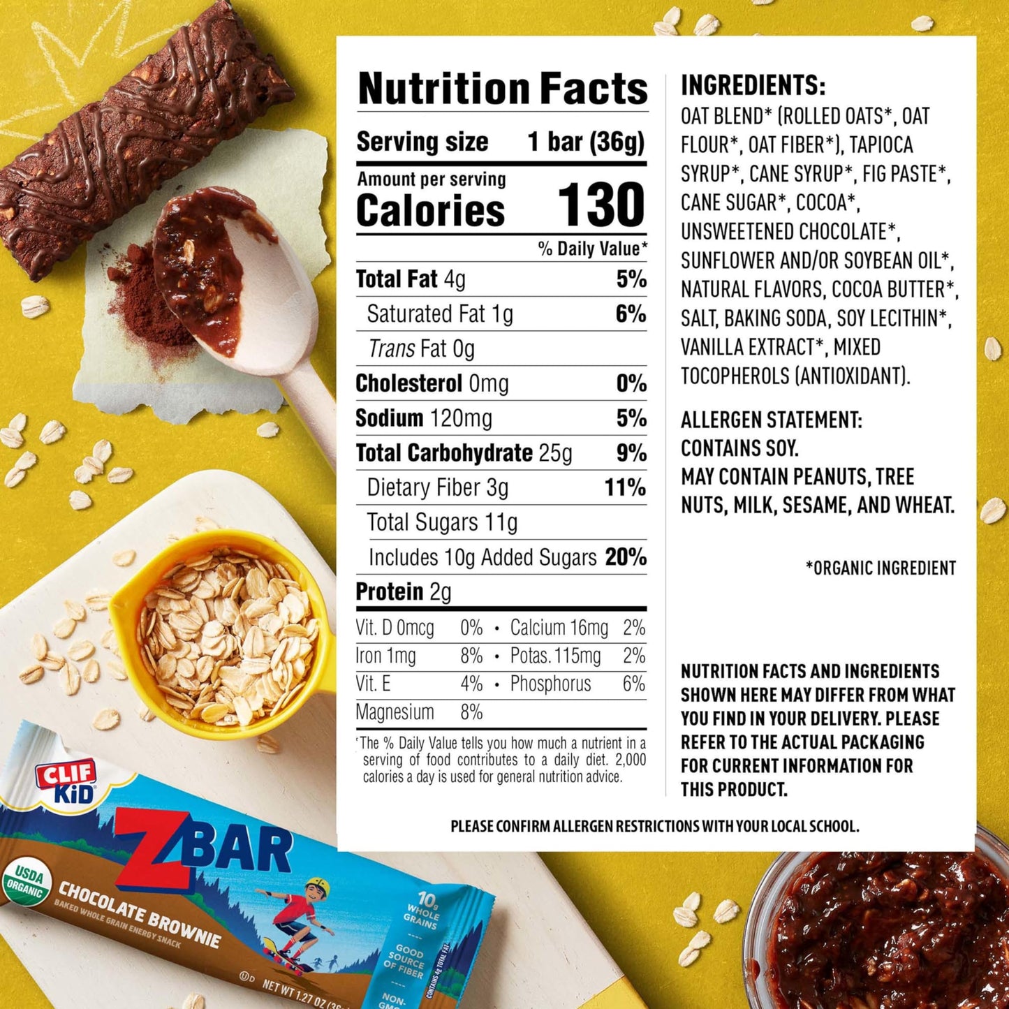 CLIF Kid Zbar - Chocolate Brownie - Soft Baked Whole Grain Snack Bars - USDA Organic - Non-GMO - Plant-Based - 1.27 oz. (18 Pack)-UPStoxs