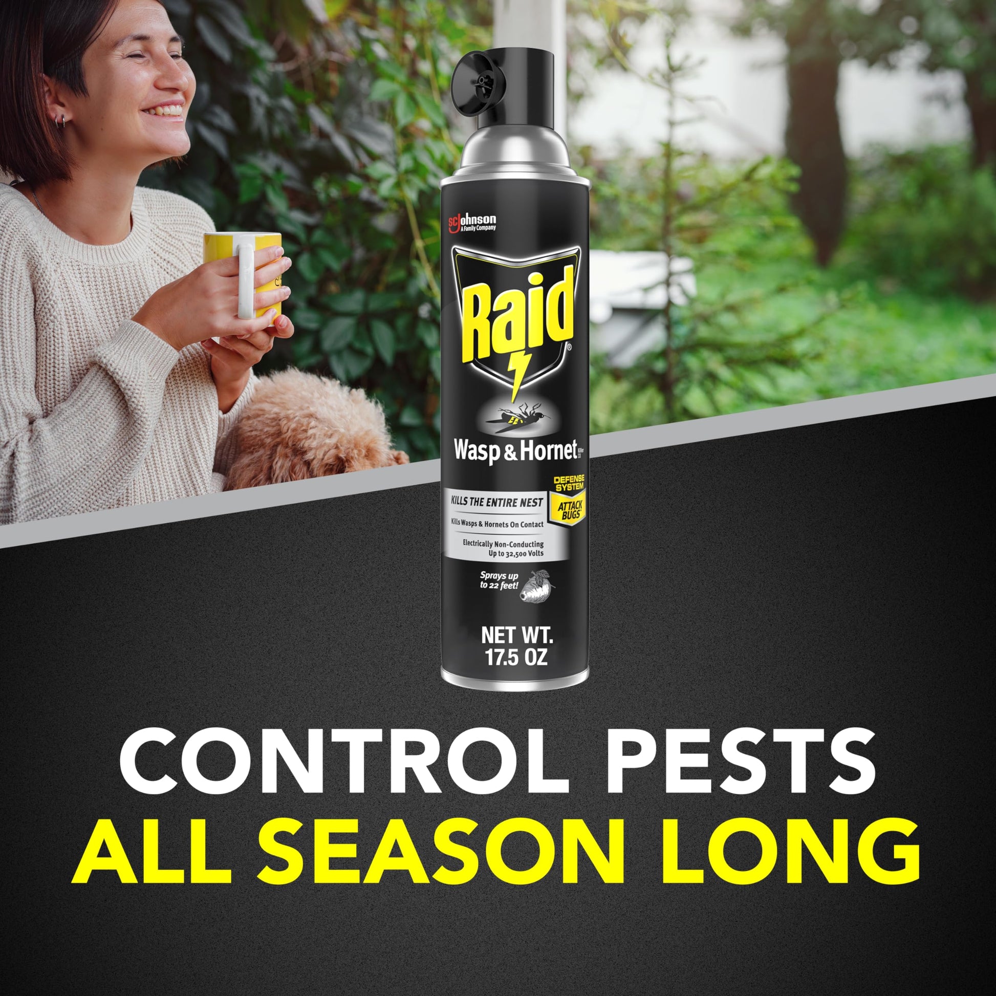 Raid Wasp & Hornet Killer Spray, Bug Killer Kills the Entire Nest, 14 Oz, 2 Count-UPStoxs
