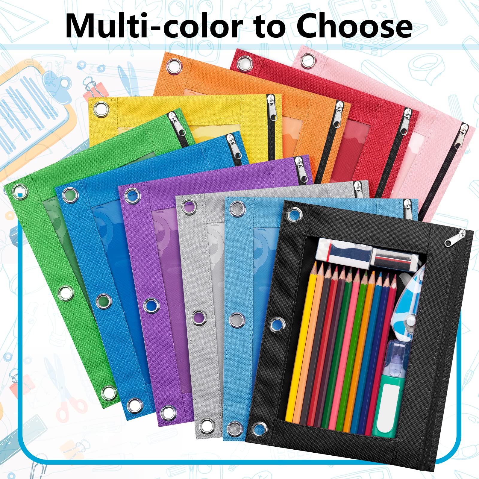Forvencer Pencil Pouch for 3 Ring Binder, Binder Pencil Case with Smooth Zipper, Clear Window Pencil Case for Binder, Big Capacity 3 Ring Binder Pencil Bag with 3 Reinforced Grommets, Pink-UPStoxs