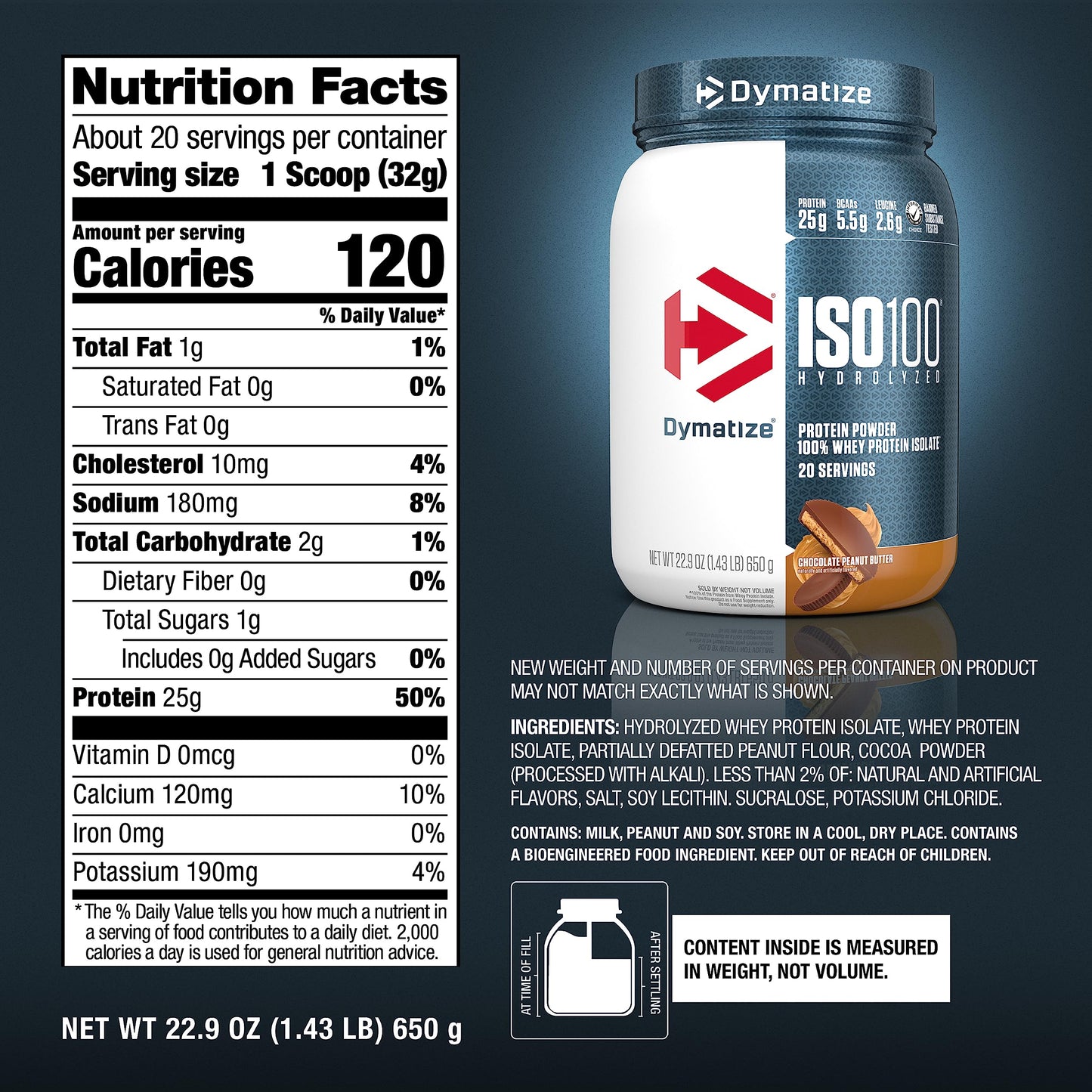Dymatize ISO100 Whey Protein Powder with 25g of Hydrolyzed 100% Whey Isolate, Gluten Free, Fast Digesting, Chocolate Peanut Butter, 20 Servings-UPStoxs