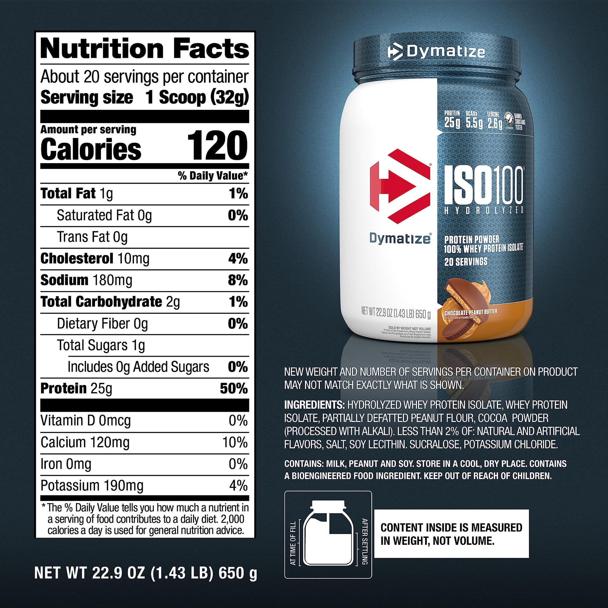 Dymatize ISO100 Whey Protein Powder with 25g of Hydrolyzed 100% Whey Isolate, Gluten Free, Fast Digesting, Chocolate Peanut Butter, 20 Servings-UPStoxs