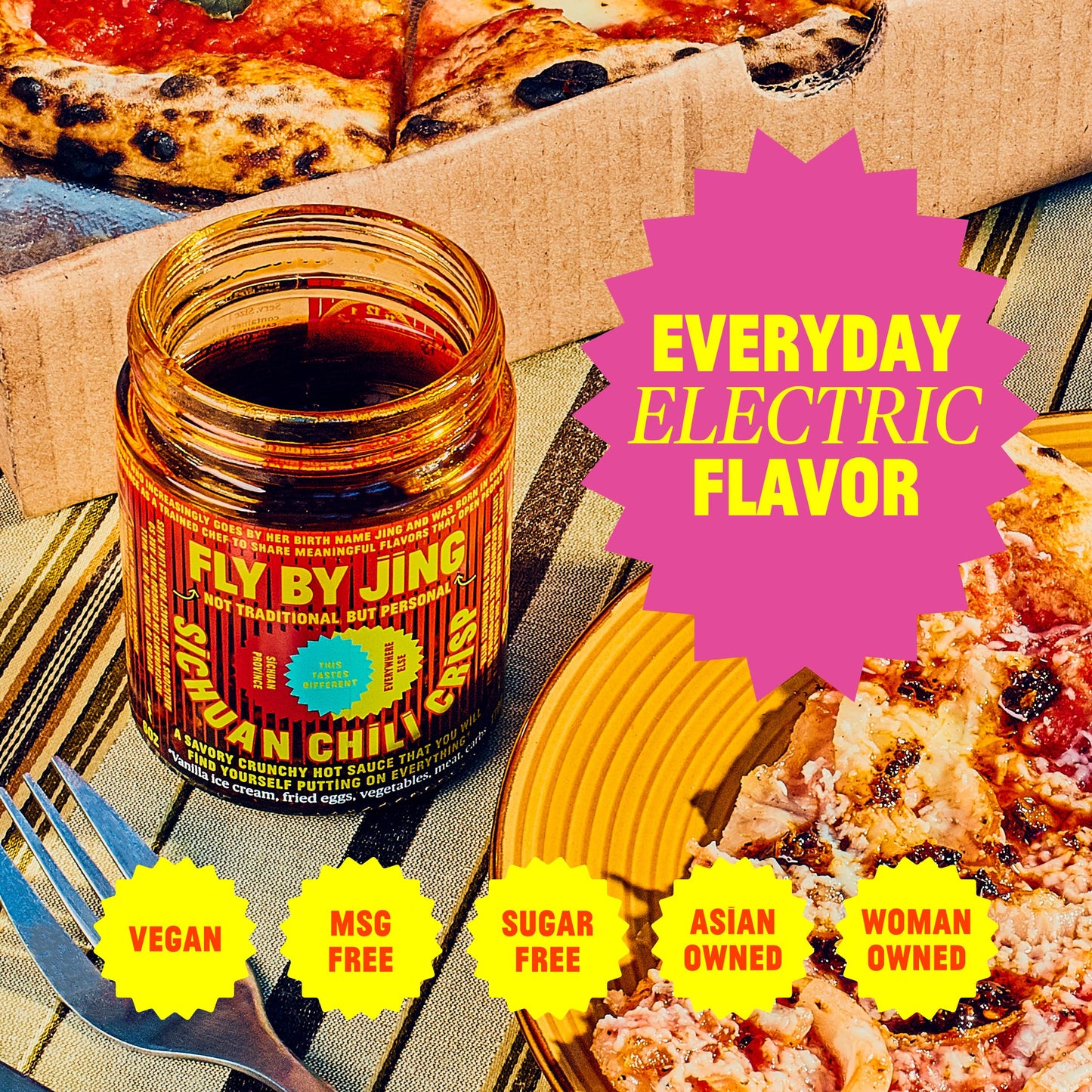 FLYBYJING Sichuan Chili Crisp - Premium Spicy Savory All-Natural Vegan Chili Oil - Crunchy Hot Sauce, Good on Everything, Sugar Free - 6oz (Pack of 1)-UPStoxs