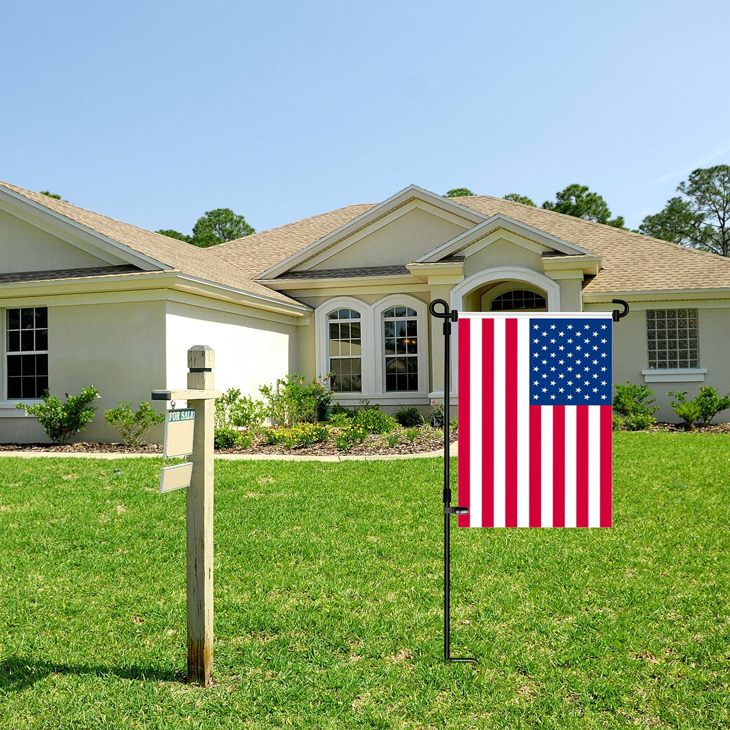 HOOSUN Garden Flag Stand, Premium Garden Flag Pole Holder Metal Powder-Coated Weather-Proof Paint with one Tiger Clip and two Spring Stoppers without flag-UPStoxs