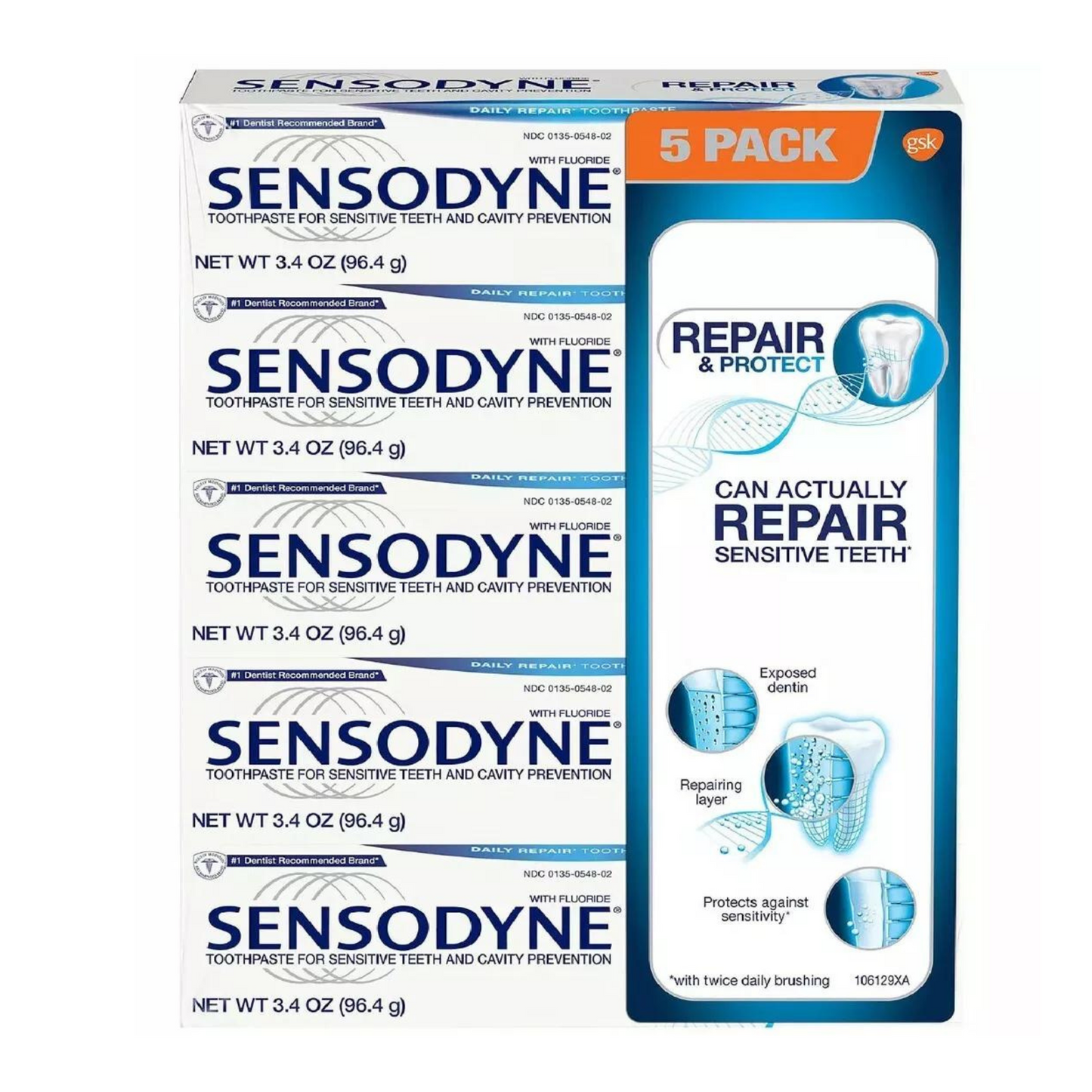 Sensodyne Repair & Protect Toothpaste for Sensitive Teeth, 3.4 oz., 5 pk.