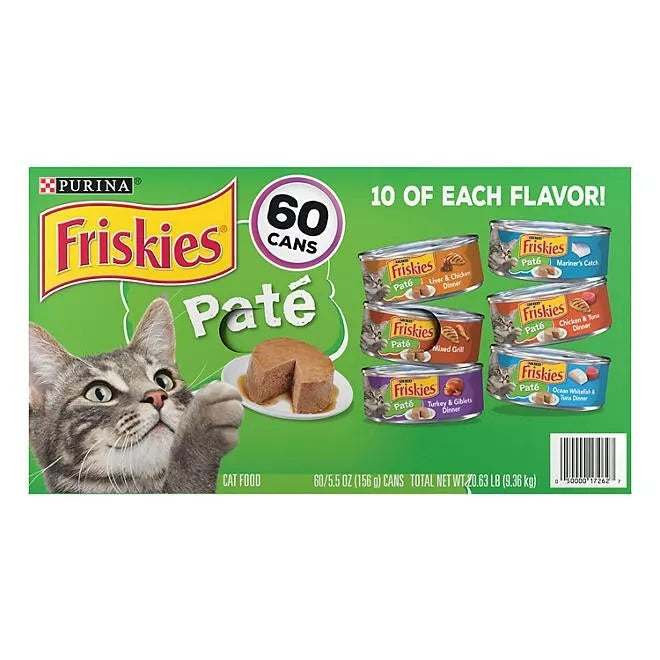 Purina Friskies Pate Wet Cat Food Variety Pack, 5.5 oz., 60 ct.