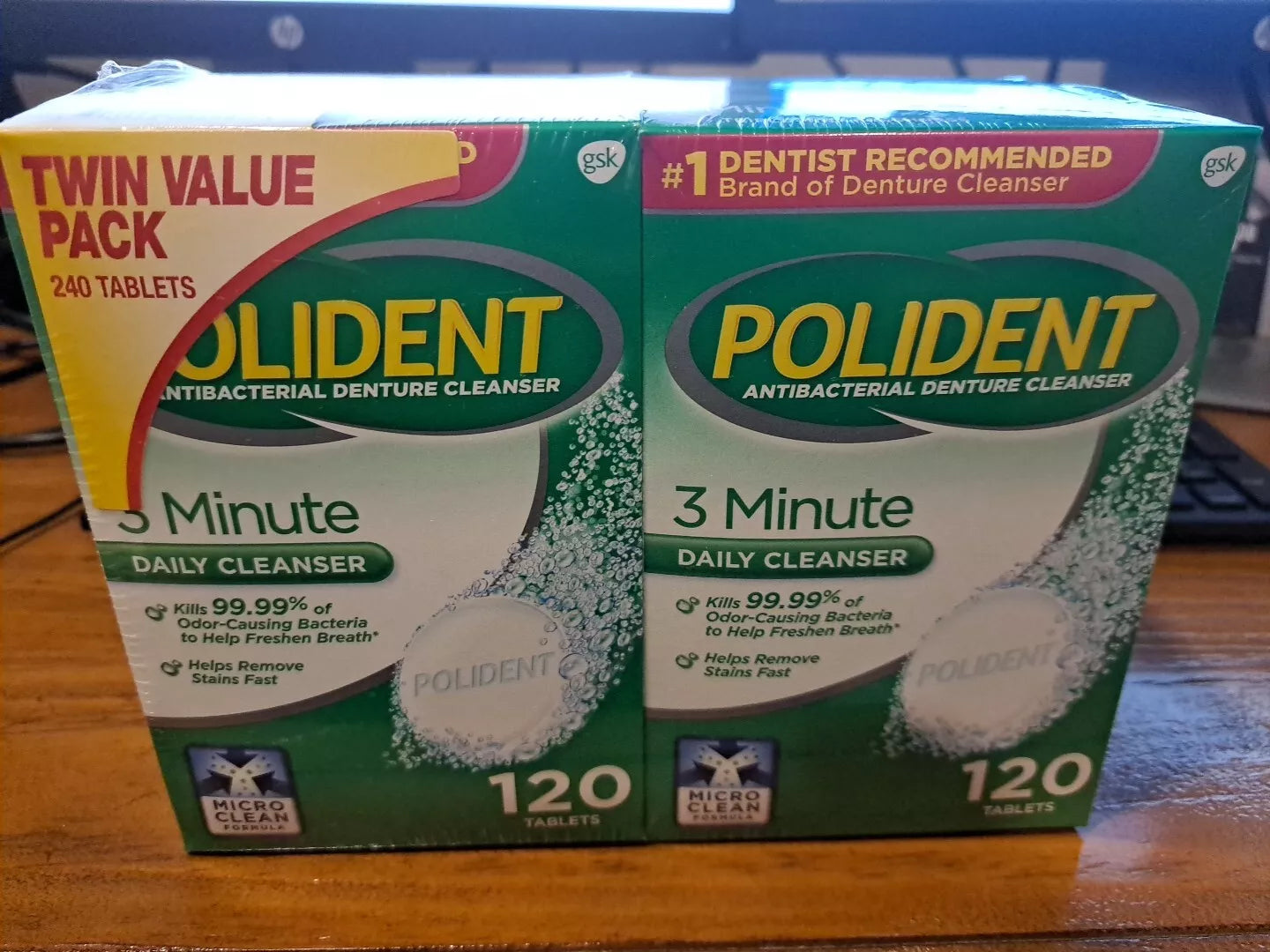 Polident 3-Minute Triple-Mint Antibacterial Denture Cleanser, Effervescent Tablets, 120 ct., 2 pk.