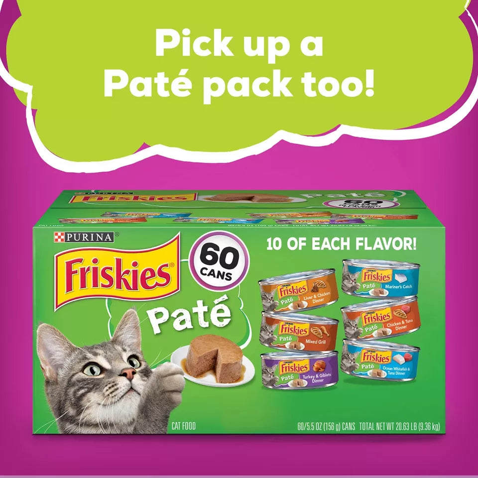 Purina Friskies Wet Cat Food, Gravy Pleasers Variety Pack, 5.5 oz., 60 ct.
