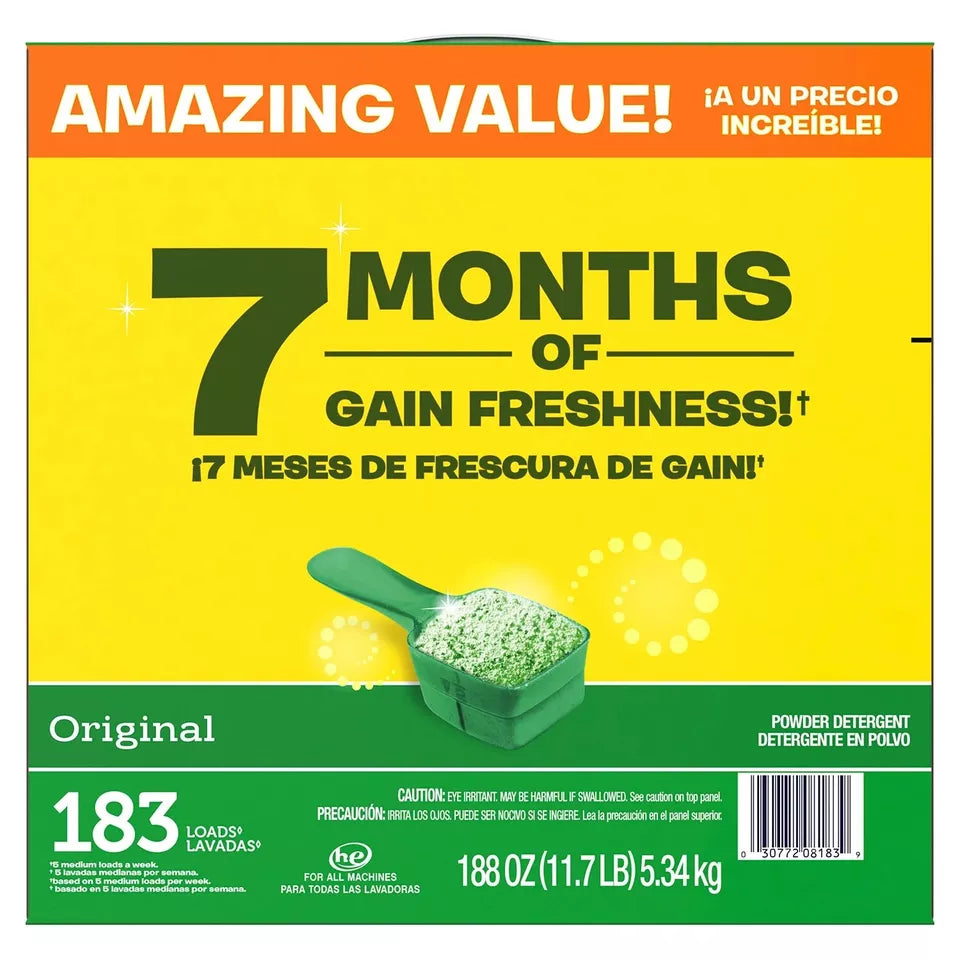 Gain Ultra Powder Laundry Detergent, Original 188 oz., 183 loads